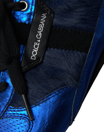 Dolce &amp; Gabbana Blaue schwarze Turnschuhe aus Kalbshaarleder