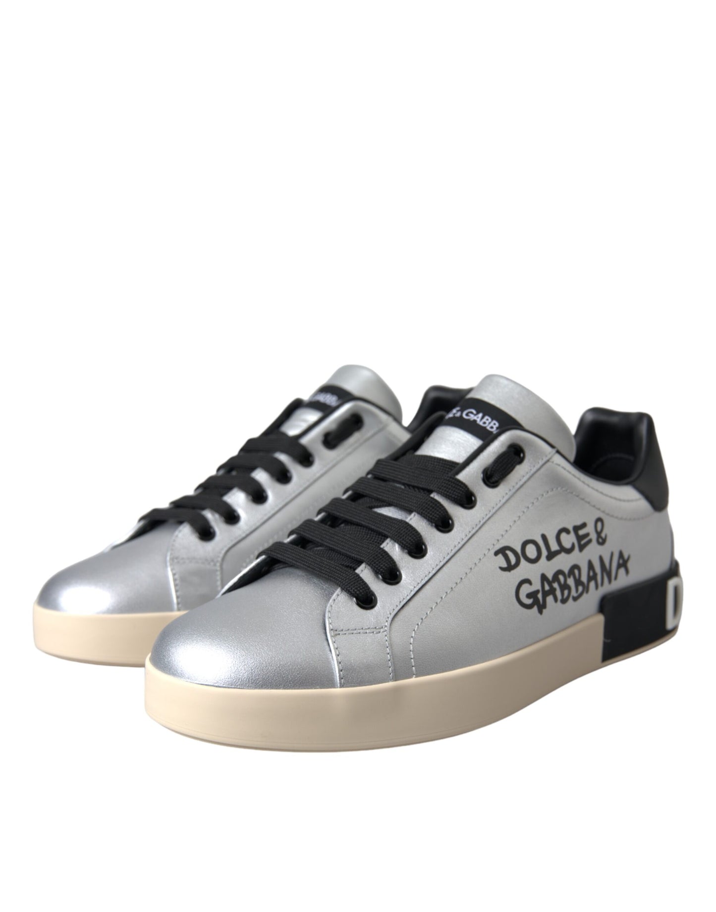 Dolce &amp; Gabbana Silberne Portofino-Sneakers aus Kalbsleder Herren Schuhe