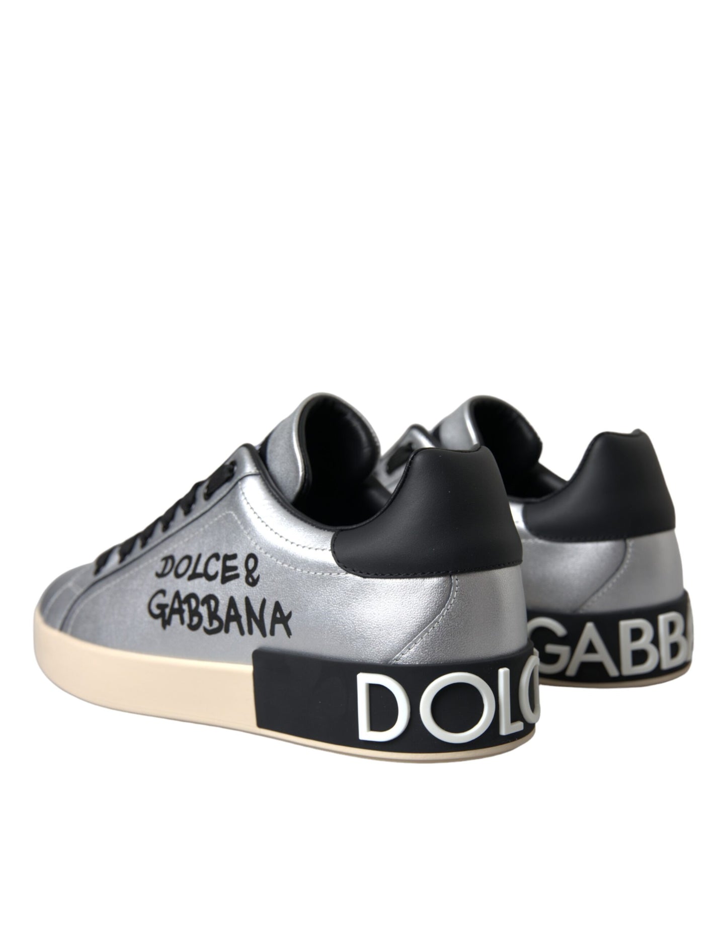 Dolce &amp; Gabbana Silberne Portofino-Sneakers aus Kalbsleder Herren Schuhe
