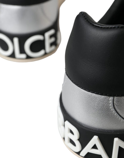 Dolce &amp; Gabbana Silberne Portofino-Sneakers aus Kalbsleder Herren Schuhe