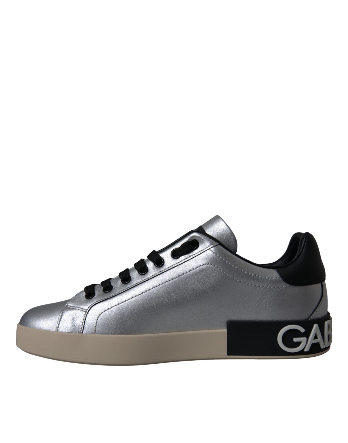 Dolce &amp; Gabbana Silberne Portofino-Sneakers aus Kalbsleder Herren Schuhe
