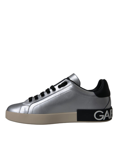 Dolce &amp; Gabbana Silberne Portofino-Sneakers aus Kalbsleder Herren Schuhe