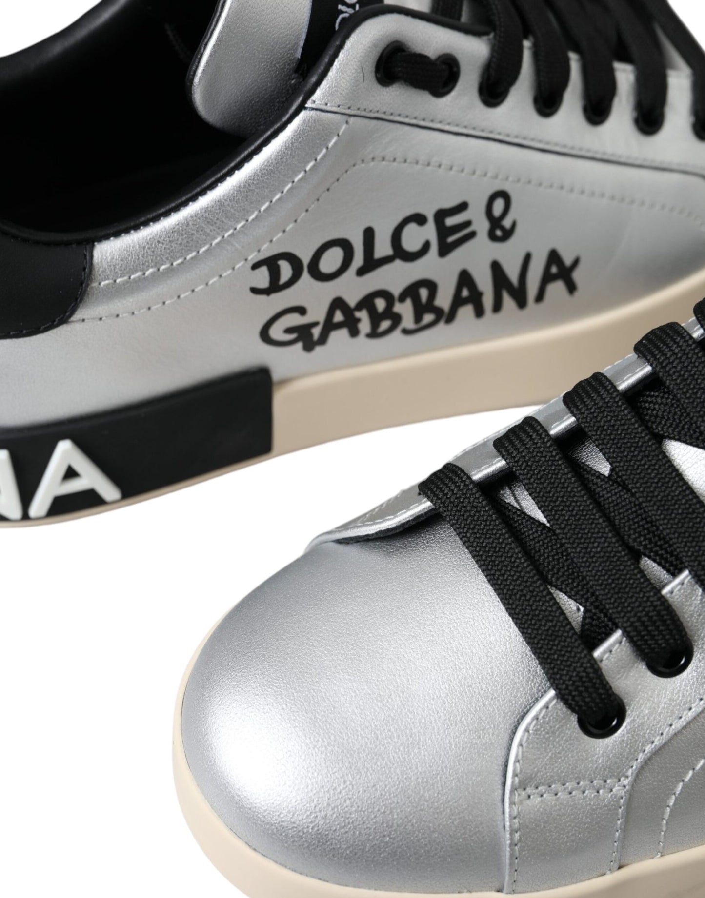 Dolce &amp; Gabbana Silberne Portofino-Sneakers aus Kalbsleder Herren Schuhe