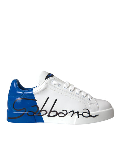 Dolce &amp; Gabbana Weiß Blau Leder Logo Low Top Sneakers Schuhe