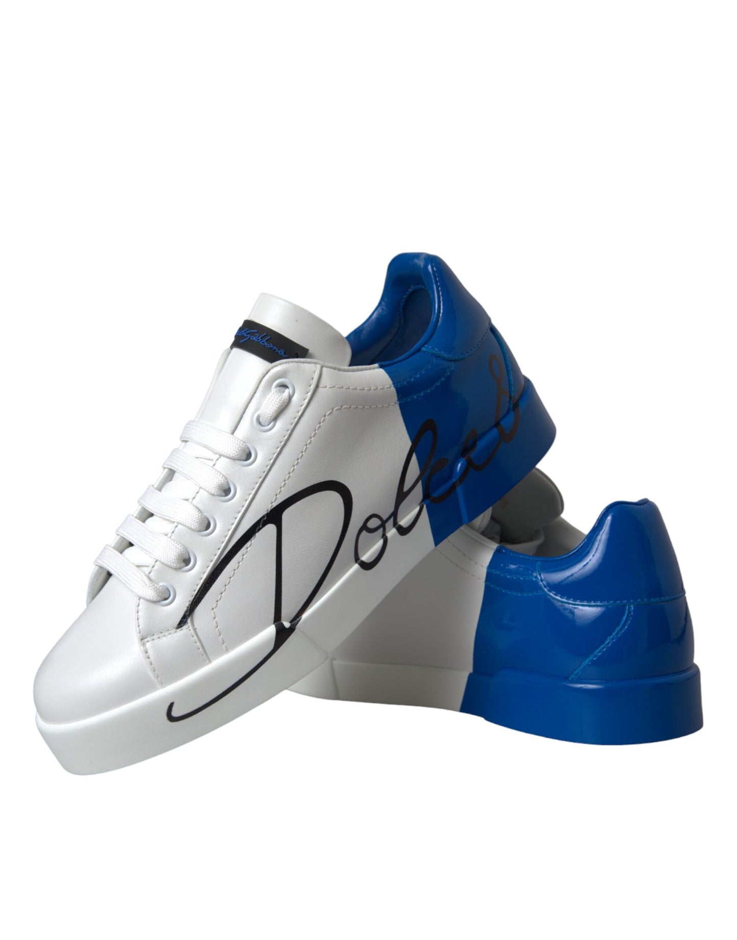 Dolce &amp; Gabbana Weiß Blau Leder Logo Low Top Sneakers Schuhe