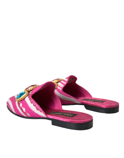 Dolce &amp; Gabbana – Flache Pantoletten mit Jacquard-Kristallen in Rosa