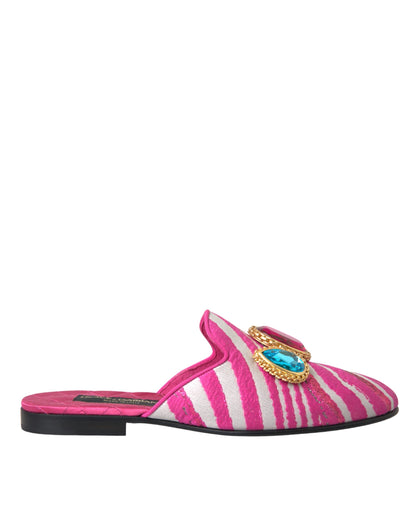 Dolce &amp; Gabbana – Flache Pantoletten mit Jacquard-Kristallen in Rosa
