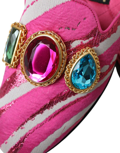 Dolce &amp; Gabbana – Flache Pantoletten mit Jacquard-Kristallen in Rosa