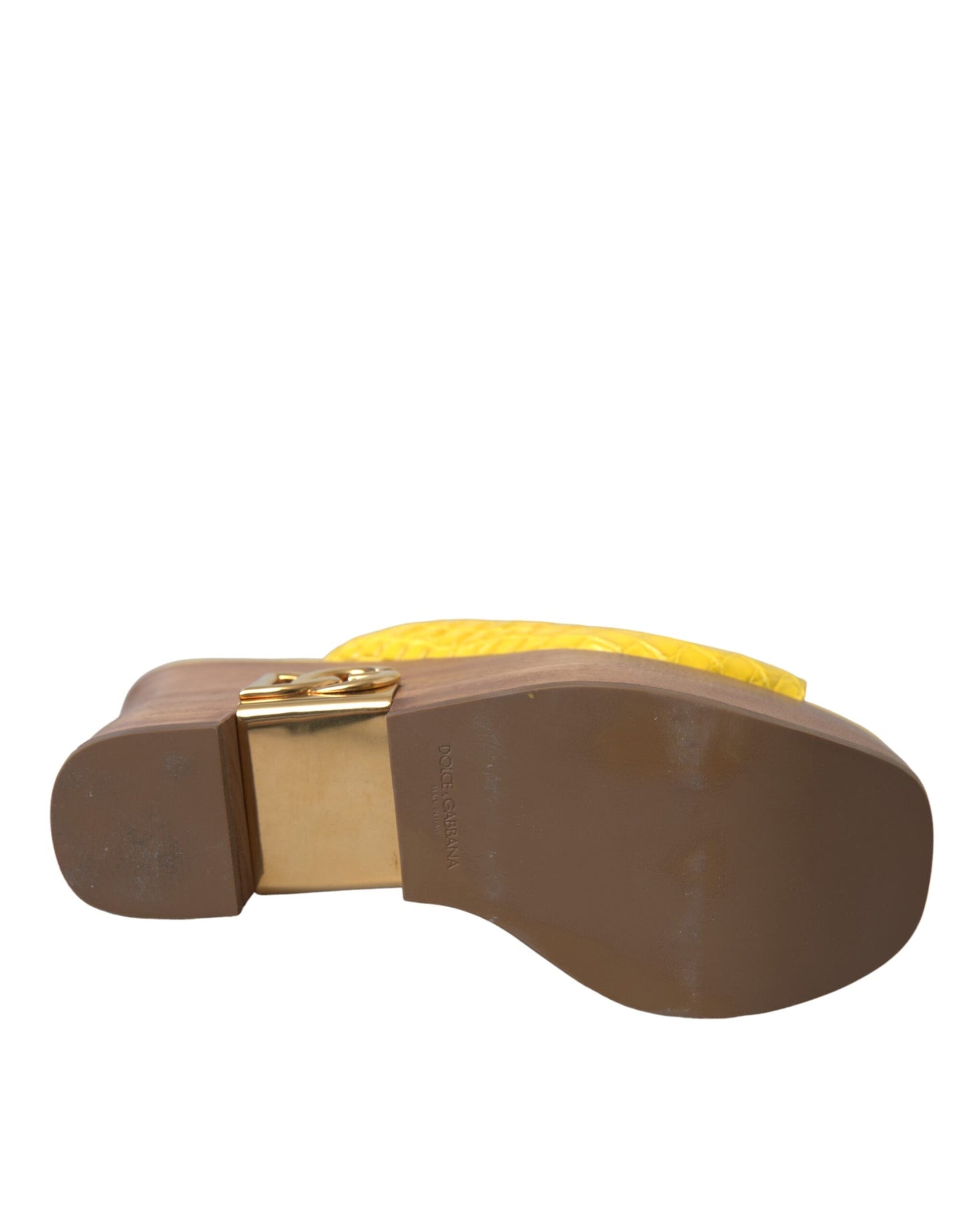 Dolce &amp; Gabbana – Pantoletten mit Keilabsatz aus gelbem Leder und Holz
