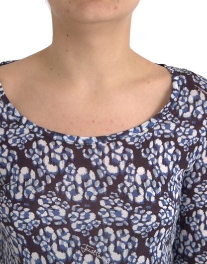 Just Cavalli – Blaue Bluse mit Blumenspitze und langen Ärmeln