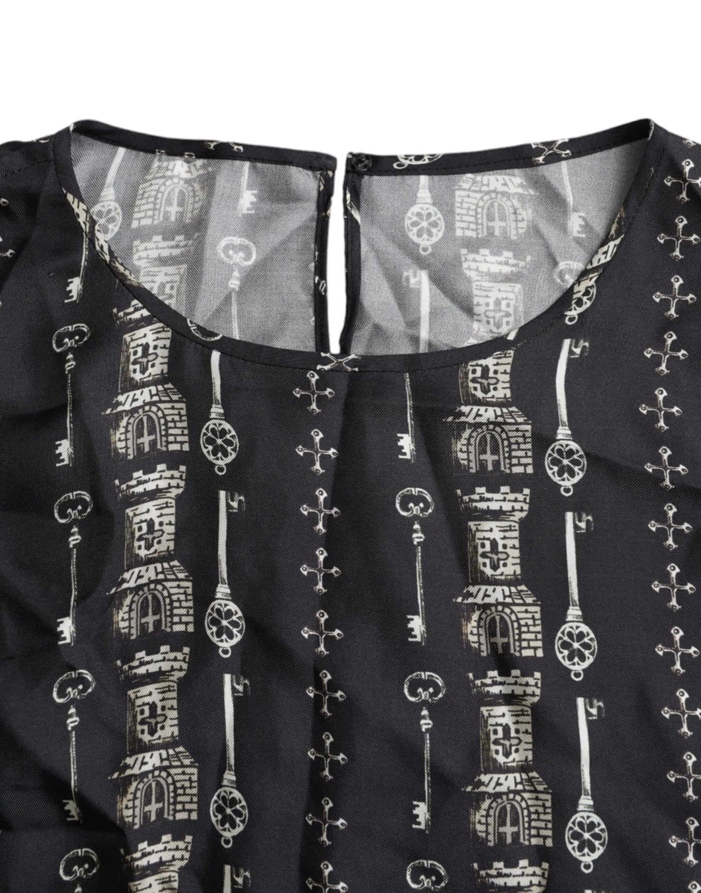 Dolce &amp; Gabbana – Schwarzes Seidenblusen-T-Shirt mit Schloss-Print