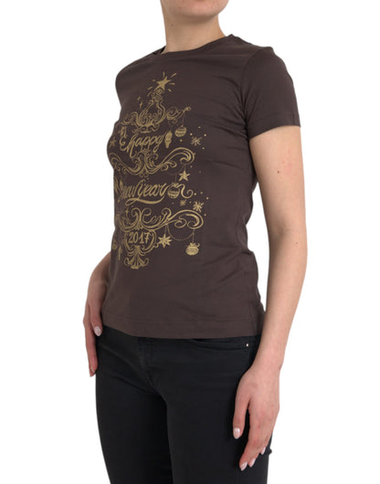 Dolce &amp; Gabbana – Braunes T-Shirt mit Rundhalsausschnitt und Motivdruck 2017