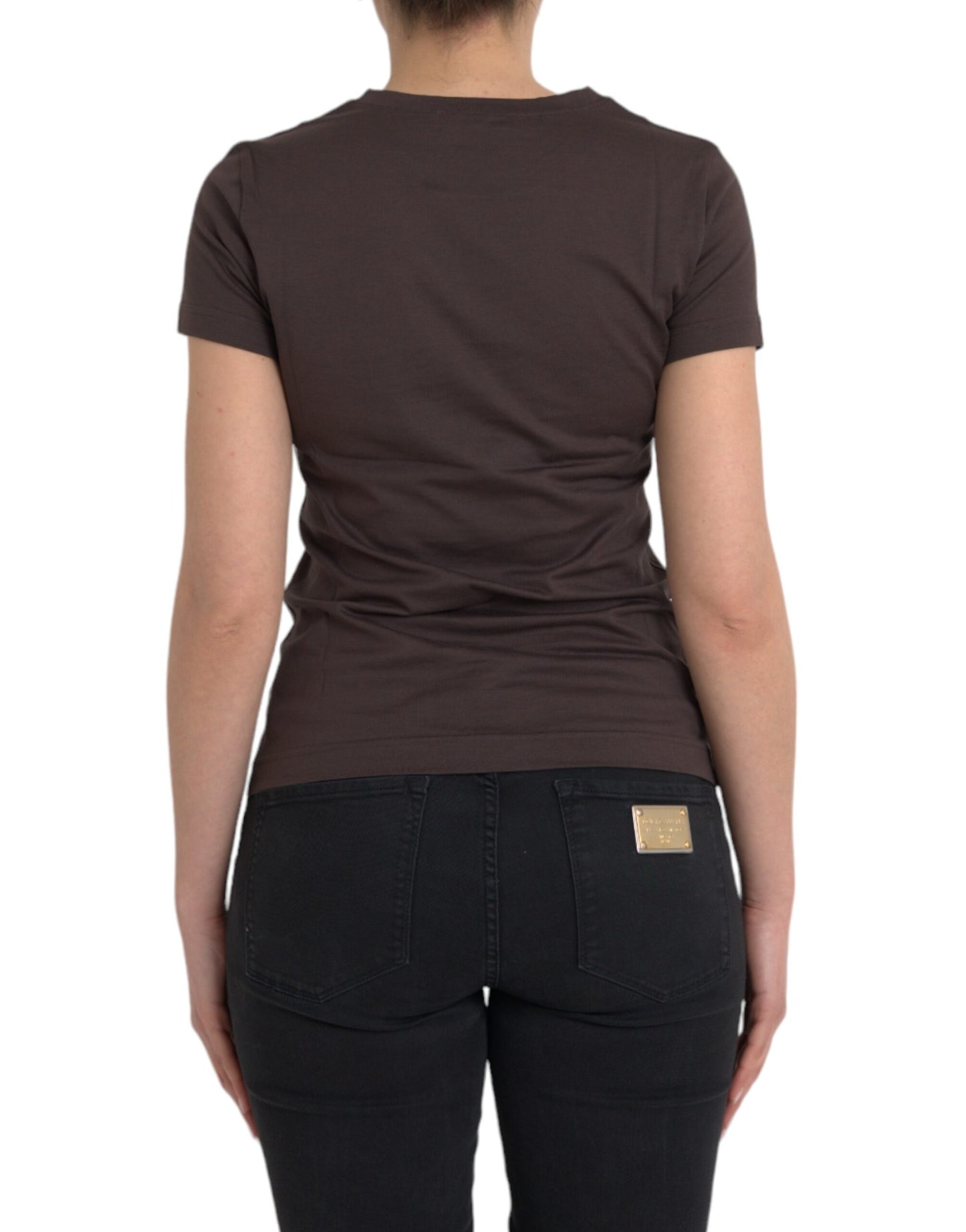 Dolce &amp; Gabbana – Braunes T-Shirt mit Rundhalsausschnitt und Motivdruck 2017