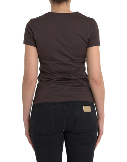 Dolce &amp; Gabbana – Braunes T-Shirt mit Rundhalsausschnitt und Motivdruck 2017