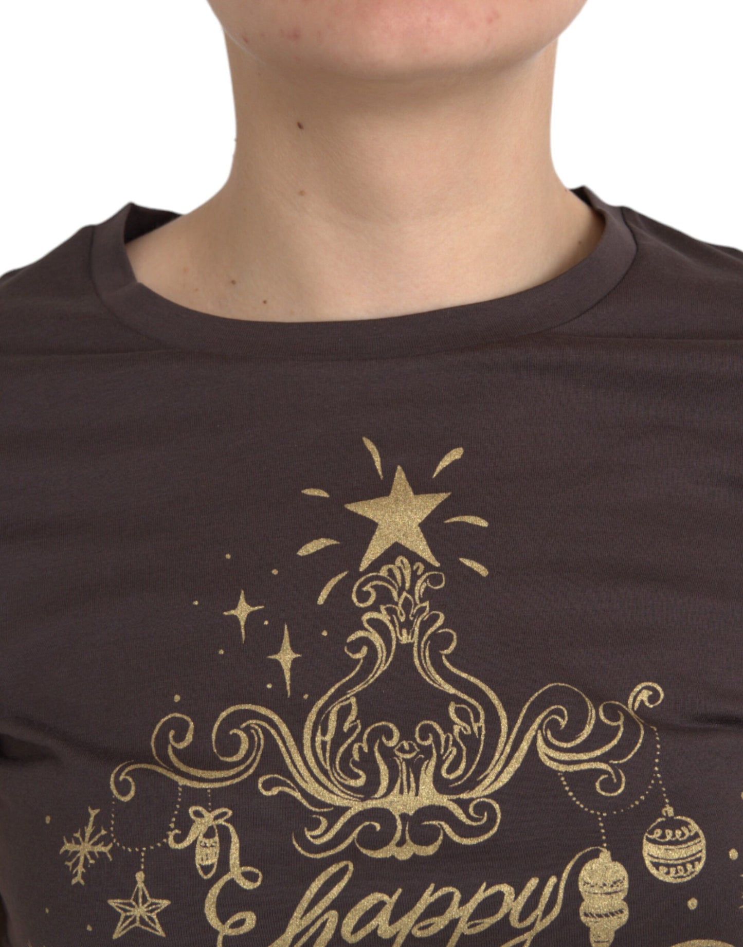 Dolce &amp; Gabbana – Braunes T-Shirt mit Rundhalsausschnitt und Motivdruck 2017