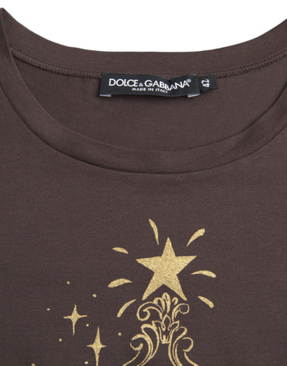Dolce &amp; Gabbana – Braunes T-Shirt mit Rundhalsausschnitt und Motivdruck 2017