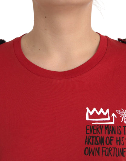 Dolce &amp; Gabbana – Rotes Baumwoll-T-Shirt mit Rundhalsausschnitt und grafischem Print