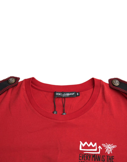 Dolce &amp; Gabbana – Rotes Baumwoll-T-Shirt mit Rundhalsausschnitt und grafischem Print