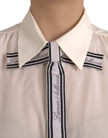 Dolce &amp; Gabbana – Langärmliges Blusenoberteil mit Knopfleiste in Off-White