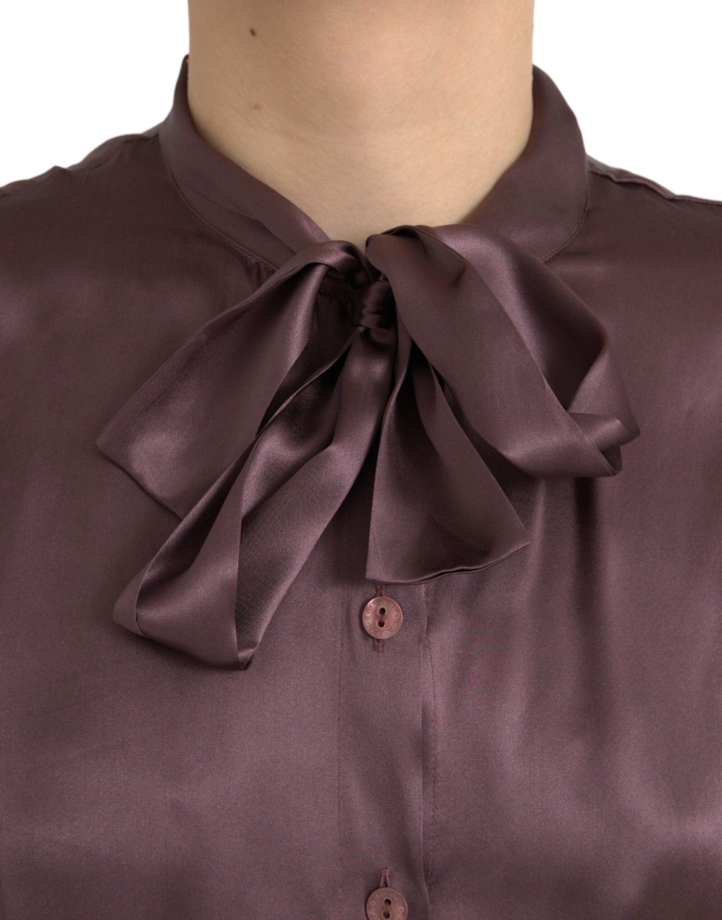Dolce &amp; Gabbana, Braune Bluse mit Ascot-Kragen und langen Ärmeln