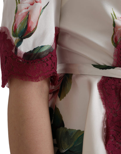 Dolce &amp; Gabbana – Weißes Seidentop mit Blumenspitze und kurzen Ärmeln