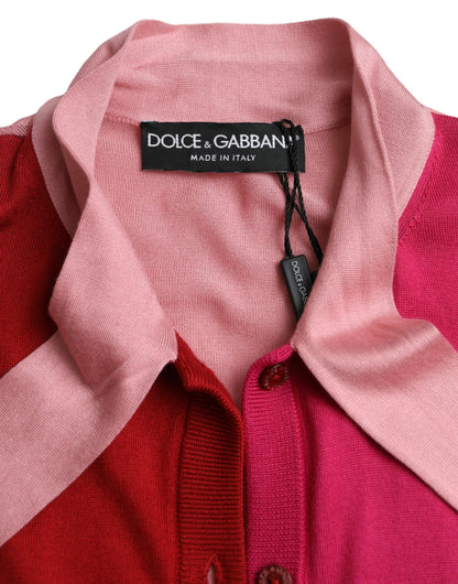 Dolce &amp; Gabbana – Rosafarbenes Pullover-Oberteil mit Ascot-Kragen und kurzen Ärmeln