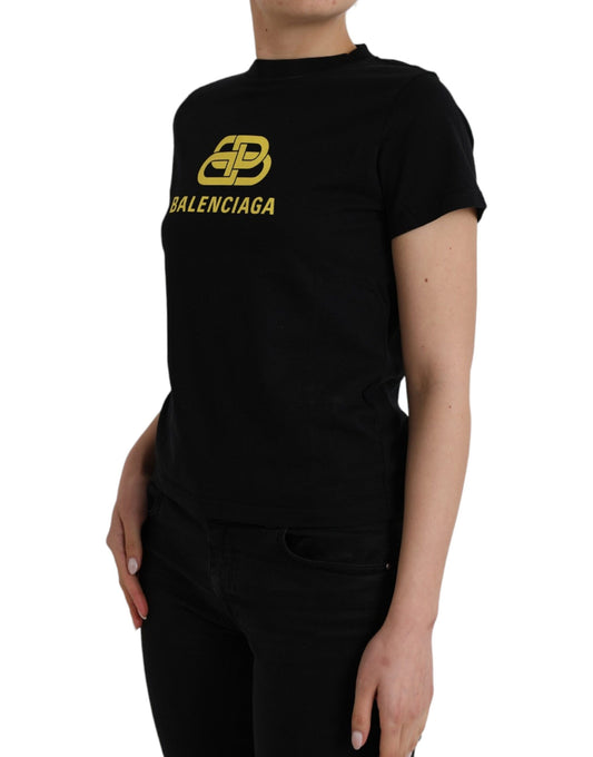 Balenciaga – Schwarzes T-Shirt aus Baumwolle mit Rundhalsausschnitt und kurzen Ärmeln und Logodruck