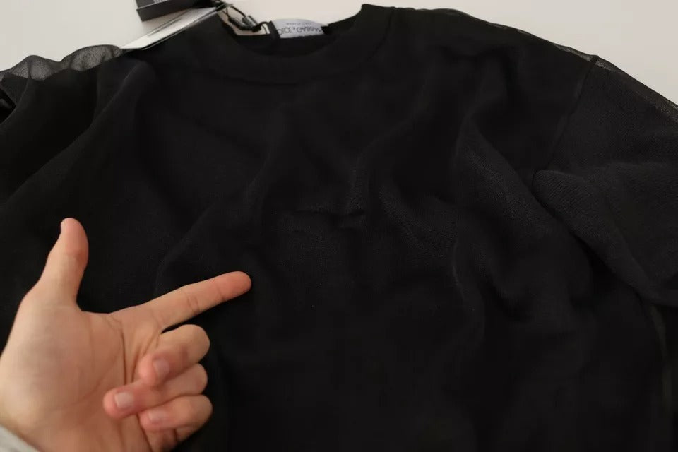 Dolce &amp; Gabbana – Schwarzer Pullover mit Rundhalsausschnitt und langem Logo