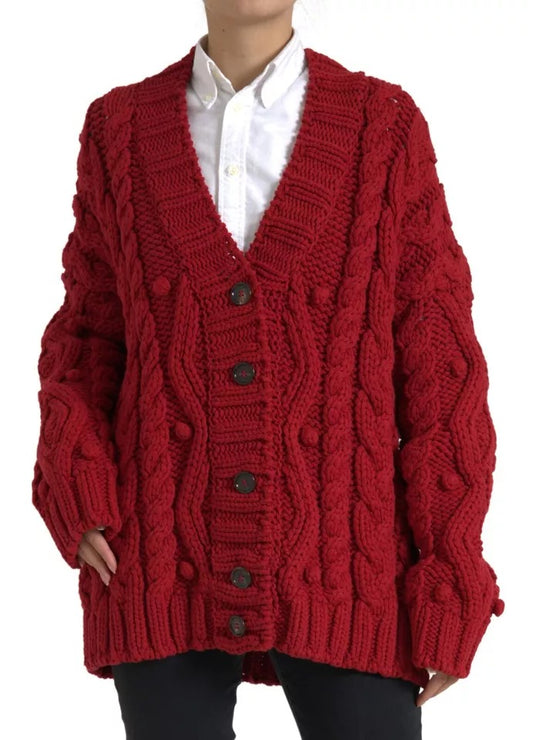 Dolce &amp; Gabbana – Roter Wollstrick-Cardigan mit Knopfleiste
