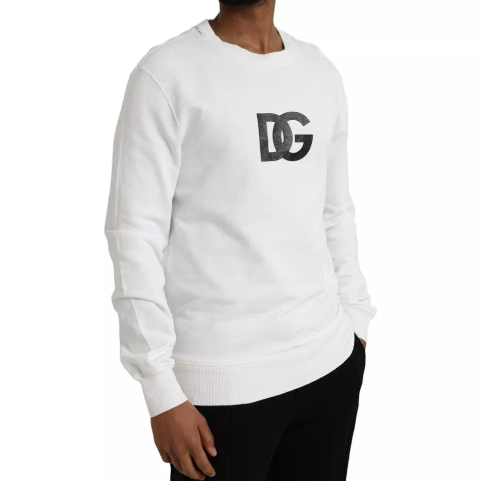Dolce &amp; Gabbana – Weißer Pullover mit Rundhalsausschnitt und Logo aus Baumwolle