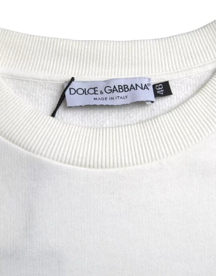 Dolce &amp; Gabbana – Weißer Pullover mit Rundhalsausschnitt und Logo aus Baumwolle