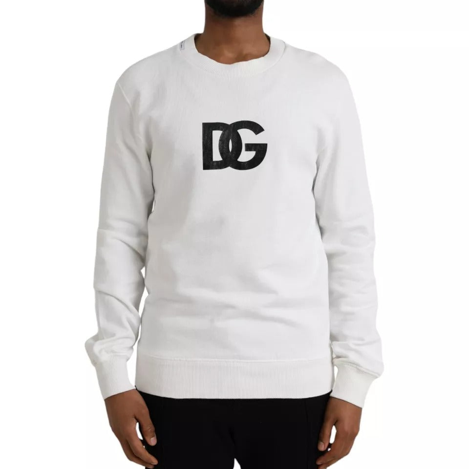 Dolce &amp; Gabbana – Weißer Pullover mit Rundhalsausschnitt und Logo aus Baumwolle