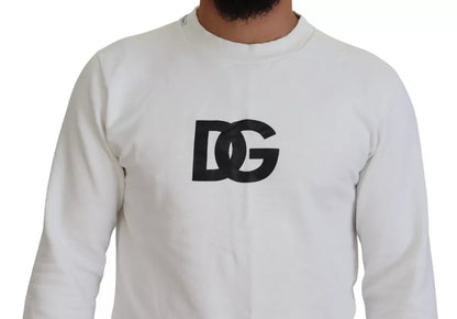 Dolce &amp; Gabbana – Weißer Pullover mit Rundhalsausschnitt und Logo aus Baumwolle