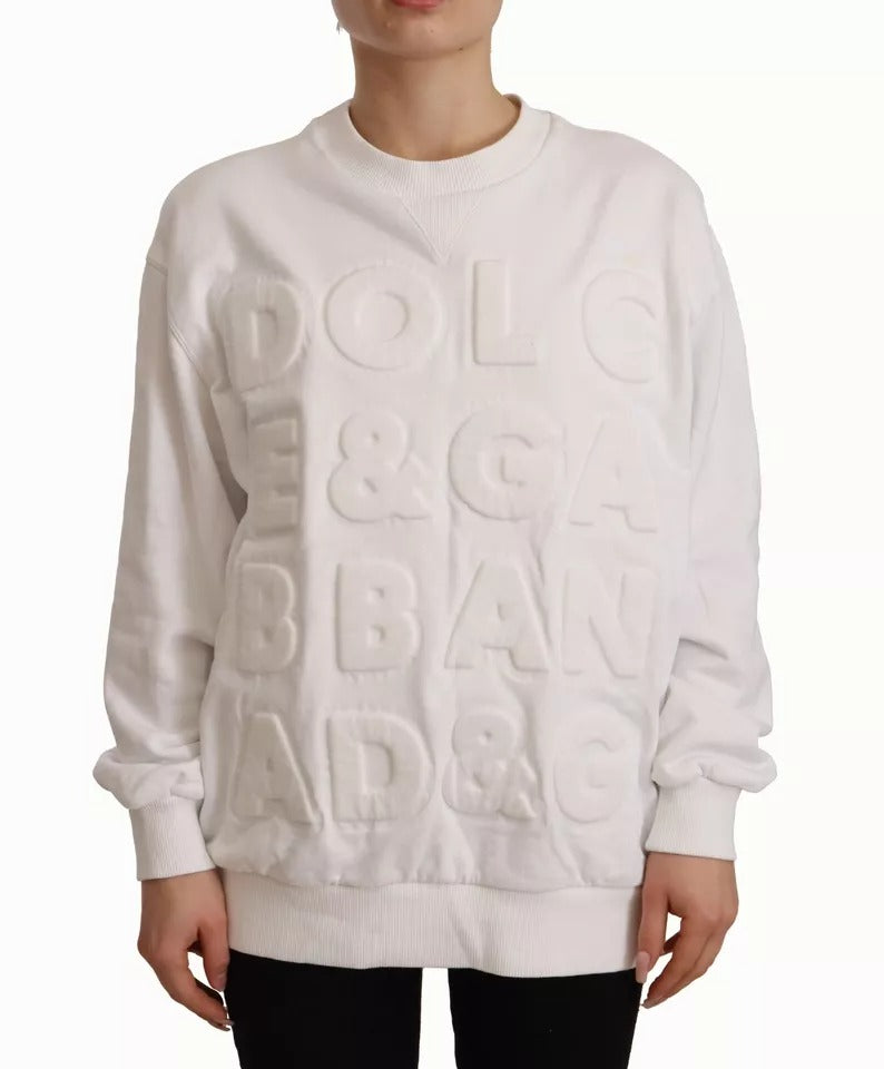 Dolce &amp; Gabbana – Weißes Baumwoll-Sweatshirt mit Logoprägung