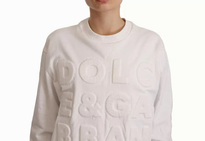 Dolce &amp; Gabbana – Weißes Baumwoll-Sweatshirt mit Logoprägung