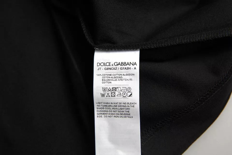 Dolce &amp; Gabbana – Schwarzes Baumwoll-T-Shirt mit Rundhalsausschnitt und Logo-Patch