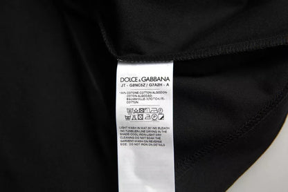 Dolce &amp; Gabbana – Schwarzes Baumwoll-T-Shirt mit Rundhalsausschnitt und Logo-Patch