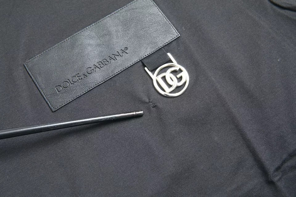 Dolce &amp; Gabbana – Schwarzes Baumwoll-T-Shirt mit Rundhalsausschnitt und Logo-Patch