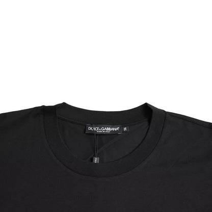 Dolce &amp; Gabbana – Schwarzes Baumwoll-T-Shirt mit Rundhalsausschnitt und Logo-Patch