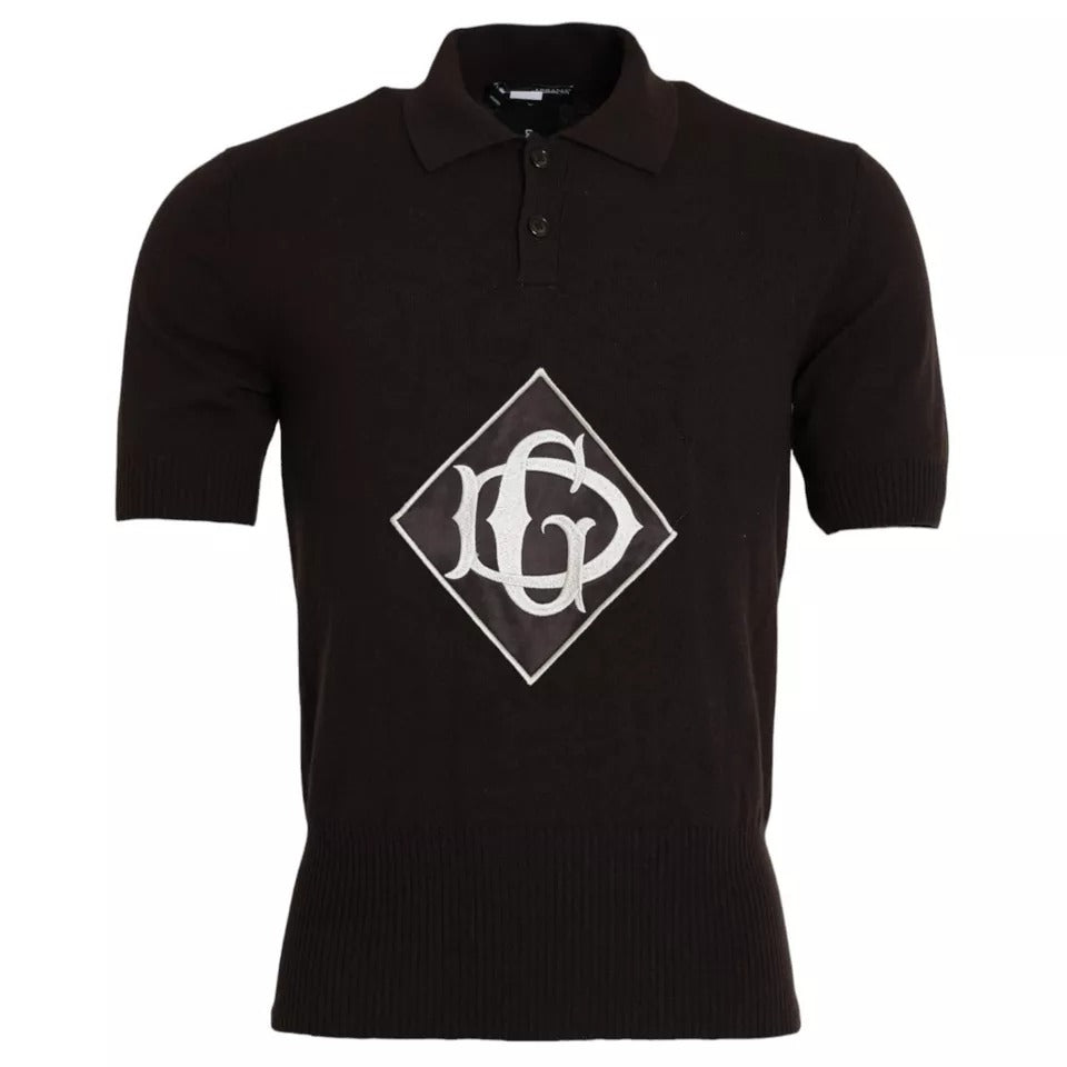 Dolce &amp; Gabbana – Braunes T-Shirt mit Logo und Kragen in Kurzarm für Herren