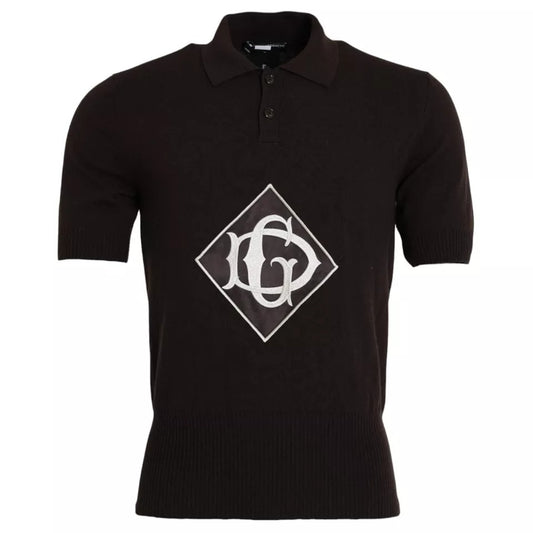 Dolce &amp; Gabbana – Braunes T-Shirt mit Logo und Kragen in Kurzarm für Herren
