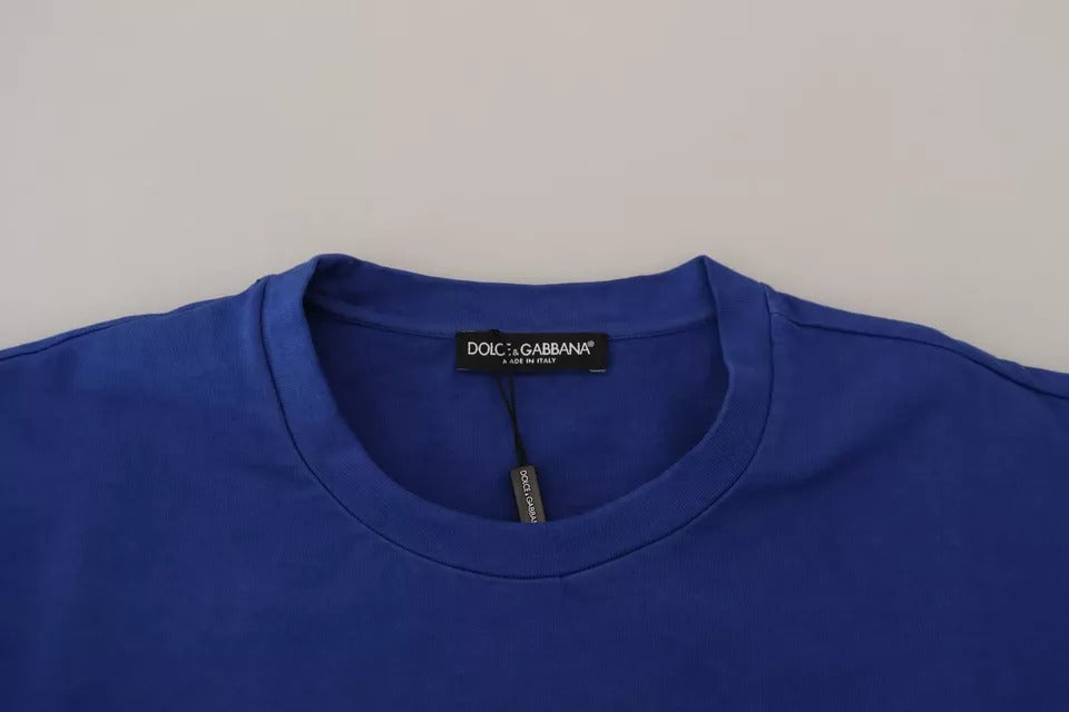 Dolce &amp; Gabbana – Blaues Baumwoll-T-Shirt mit Rundhalsausschnitt und Logo-Print