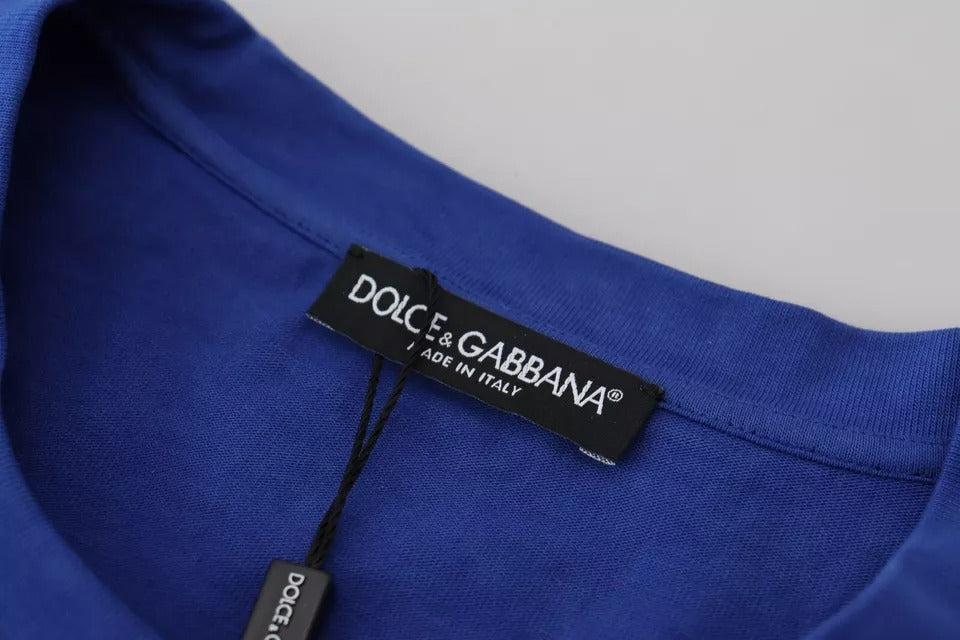 Dolce &amp; Gabbana – Blaues Baumwoll-T-Shirt mit Rundhalsausschnitt und Logo-Print
