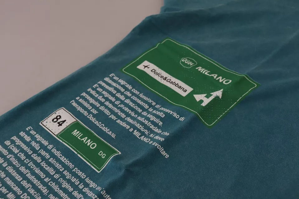 Dolce &amp; Gabbana Blaues Baumwoll-T-Shirt mit Rundhalsausschnitt und Logo-Print