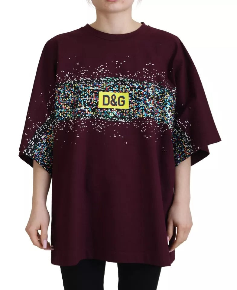 Dolce &amp; Gabbana Bordeaux D&amp;G Print Rundhals-Baumwoll-T-Shirt