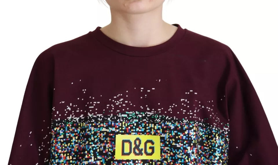 Dolce &amp; Gabbana Bordeaux D&amp;G Print Rundhals-Baumwoll-T-Shirt