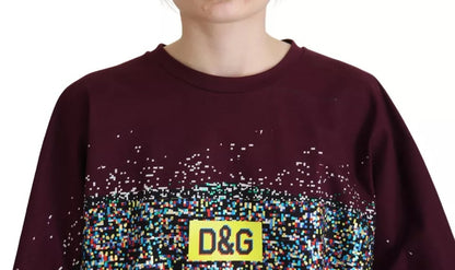 Dolce &amp; Gabbana Bordeaux D&amp;G Print Rundhals-Baumwoll-T-Shirt