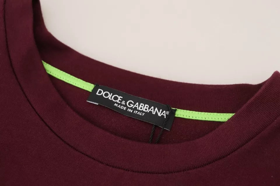 Dolce &amp; Gabbana Bordeaux D&amp;G Print Rundhals-Baumwoll-T-Shirt