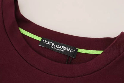 Dolce &amp; Gabbana Bordeaux D&amp;G Print Rundhals-Baumwoll-T-Shirt