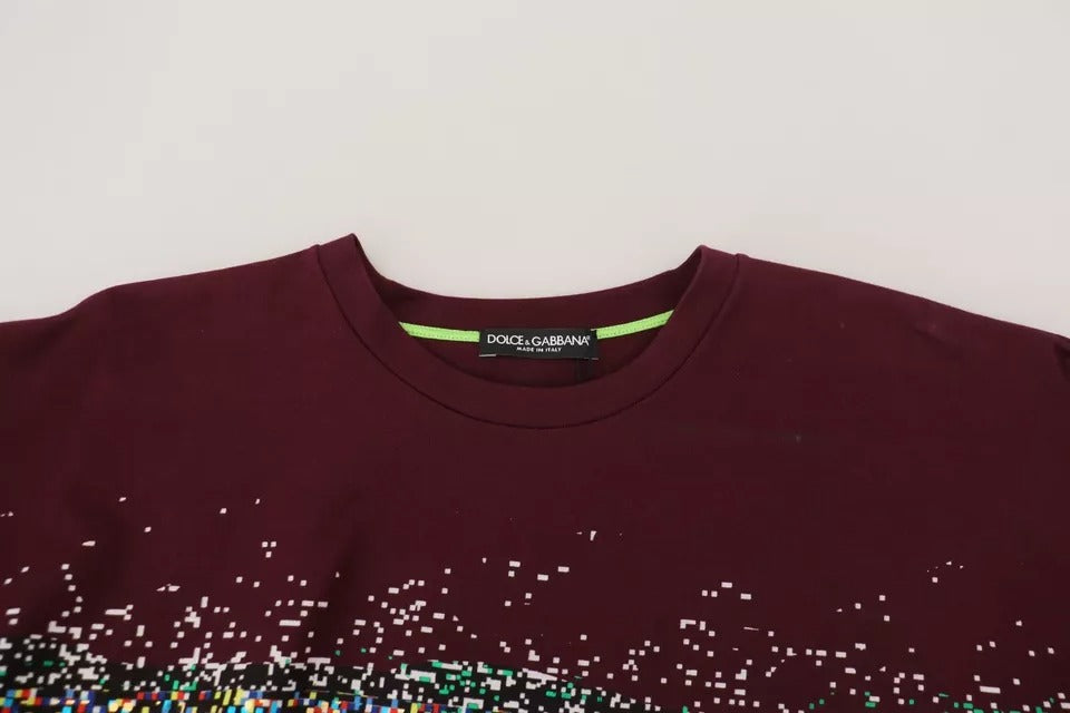 Dolce &amp; Gabbana Bordeaux D&amp;G Print Rundhals-Baumwoll-T-Shirt
